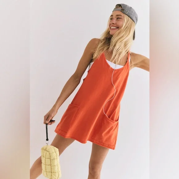 Free People Hot Shot Mini Dress in Scarlett Orange S - Picture 3 of 7